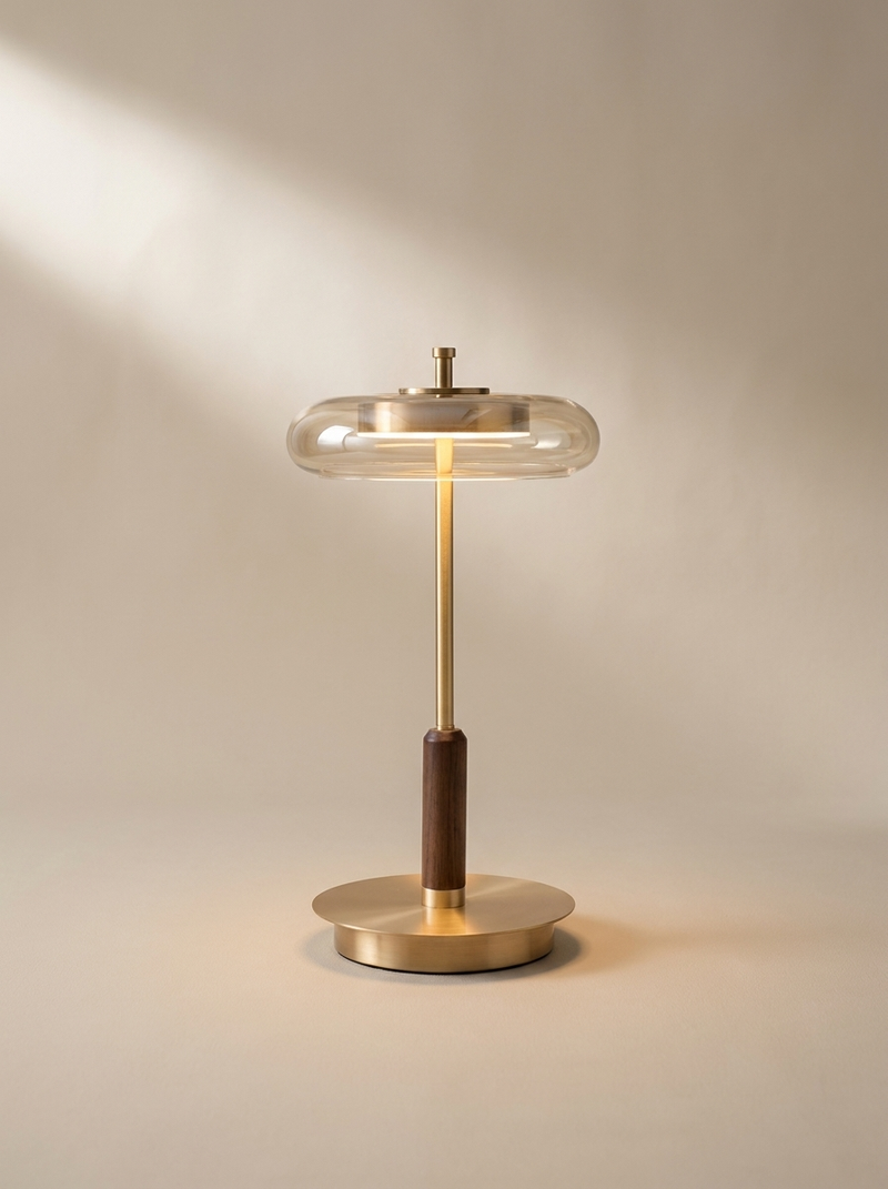 Copper table lamp, on