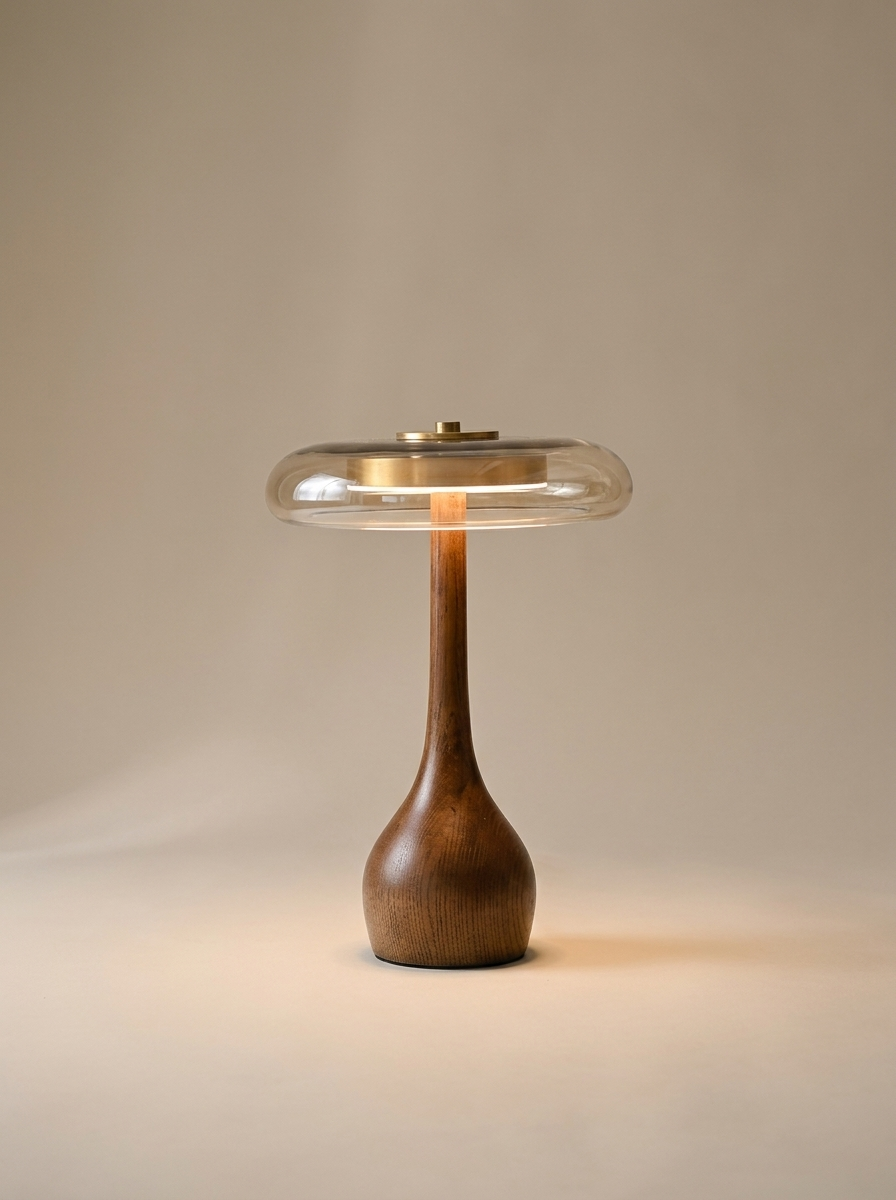 Oak table lamp, on