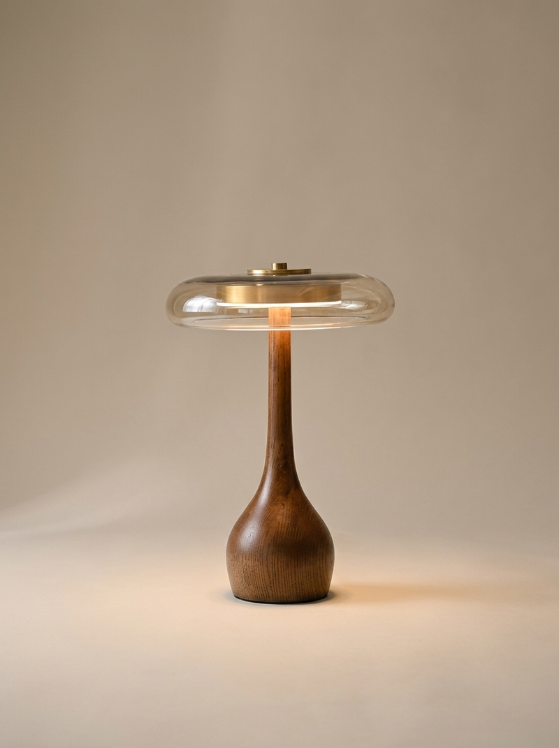 Oak table lamp, on